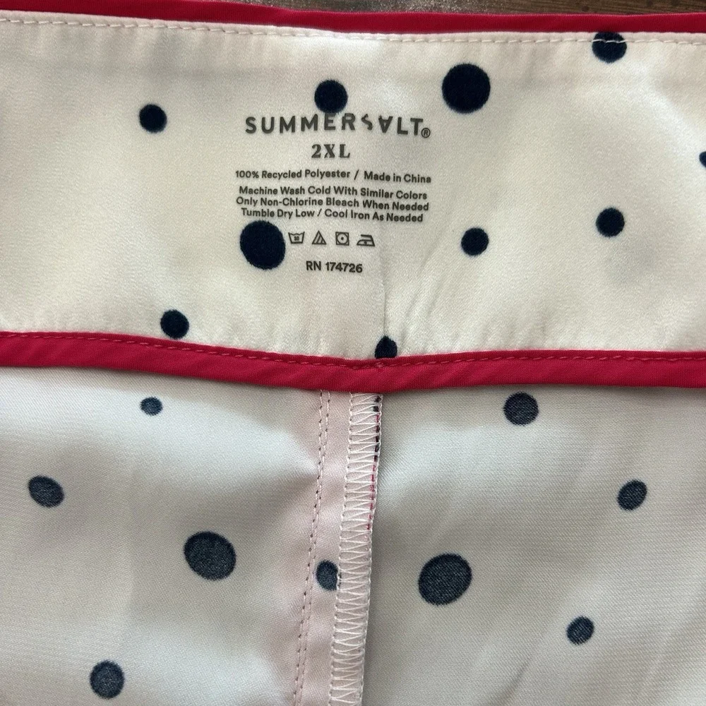 Summersalt‎ Polka Dot Satin Pajama Set White Navy Pink Piping 2XL Loungewear